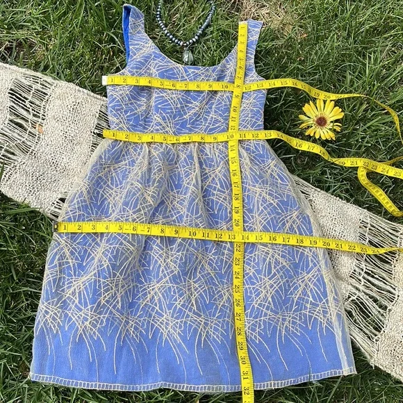 🌺 MINUET; Brand New w/Tags! Unique Blue w/Gold Overlay Party Dress; Misses XS/S - Picture 10 of 13